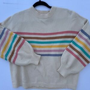 Debut Cream Sweater with Colorful Stripes Cozy Women’s Size Large